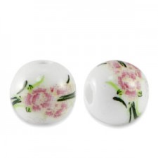 Ceramic bead round 8mm White-heather pink